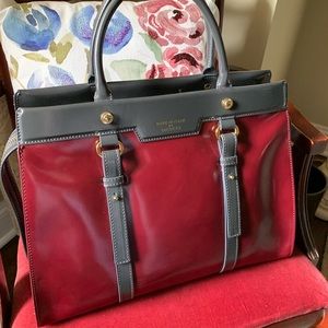 iacucci red & grey leather structured handbag